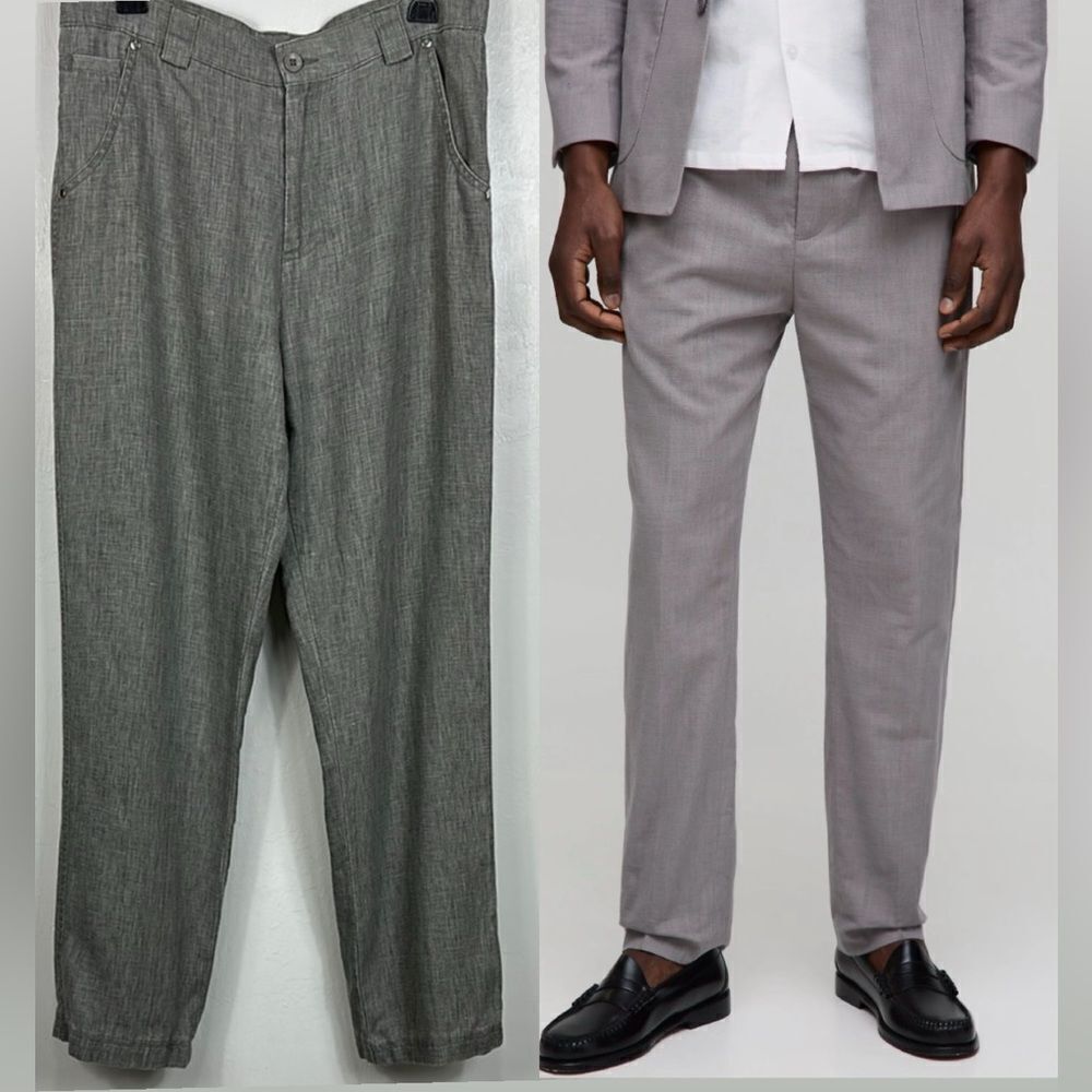 Carven Gris Gray Linen Straight Leg Classic Trousers Pants Size 32
